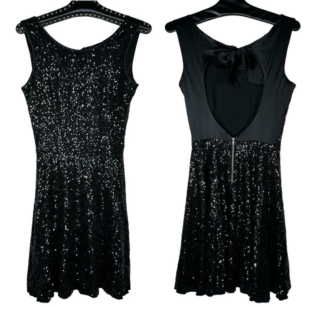 Maria Bianca Nero Black Stretch Sequin Circle Mini Dress Small NWT